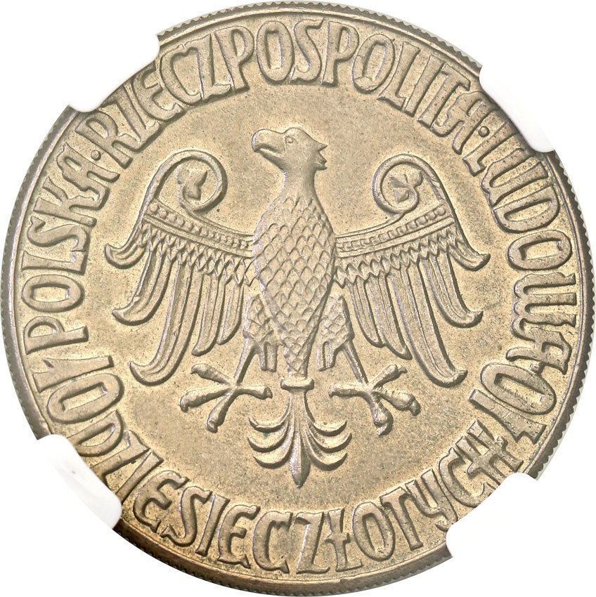 PRL. PRÓBA miedzionikiel 10 złotych 1964 Kazimierz Wielki (bez napisu PRÓBA) NGC MS63